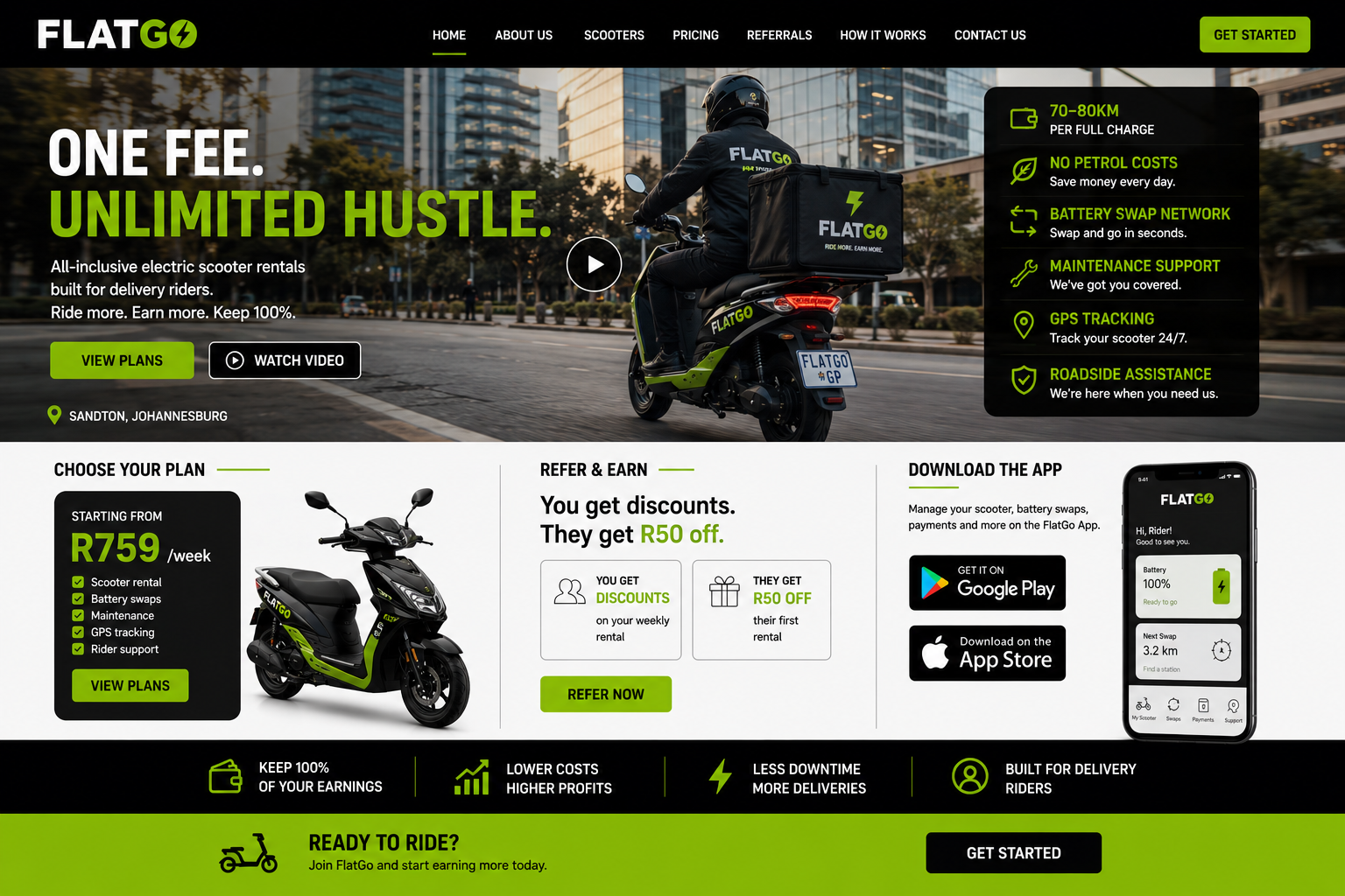 FlatGo branded food delivery scooter concept